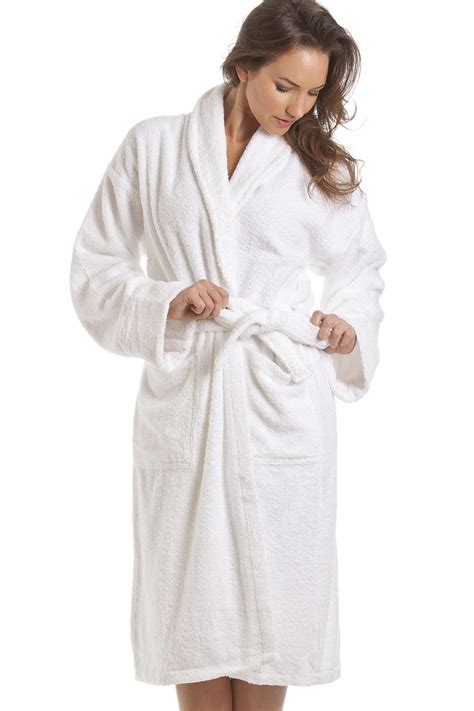 Womens Luxury White 100 Cotton Towelling Bath Robe Lounge Wear