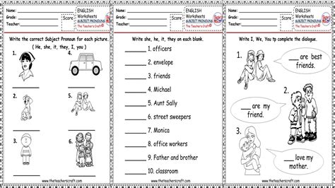 English Worksheets Subject Pronoun Gr1and2 The Teachers Craft