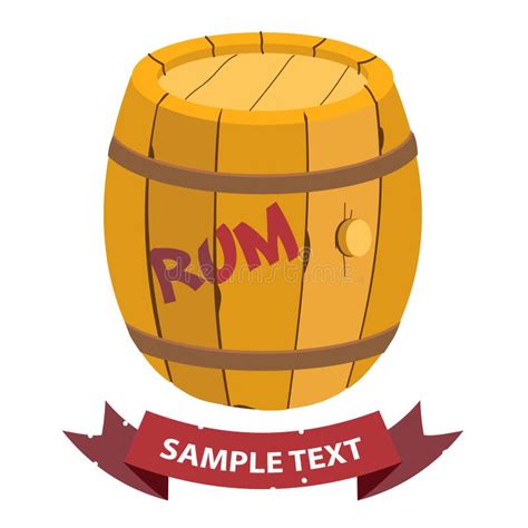 Wooden Barrel Of Rum With Ribbon Banner Illustration On The Pirate