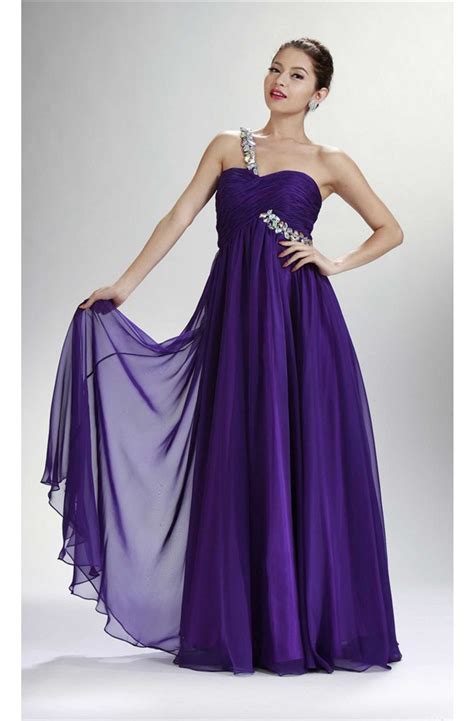 Charming One Shoulder Empire Waist Long Purple Chiffon Prom Dress