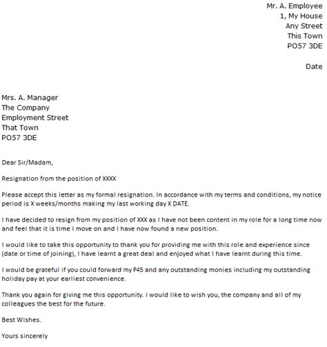 Unsatisfactory Work Circumstances Resignation Letter ...
