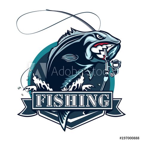 Download Perch fish and fishing rod logo. Bass fish vector illustration can be used for creating logos ...