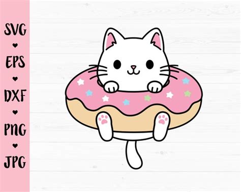 Donut Cat Svg Cute Cat Layered Cut File Kawaii Kitty Doughnut Etsy