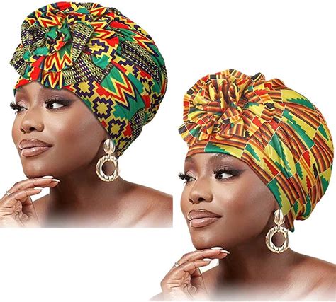 Woeoe Women African Turbans Green Printed Flower Beanie Cap Head Wraps