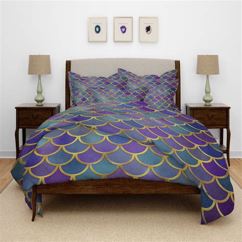 Darya twin 3 piece printed mermaid comforter set. Purple Mermaid Twin Bedding