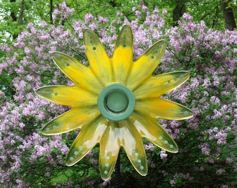 Yellow Painted Glass Yard Art Outdoor Art Sun Catcher Glass Garden