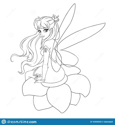 Illustration Of A Beautiful Fairy Sitting On The Flower Hand Drawn
