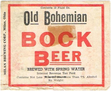 Item 88369 1938 Old Bohemian Bock Beer Label Oh74 22