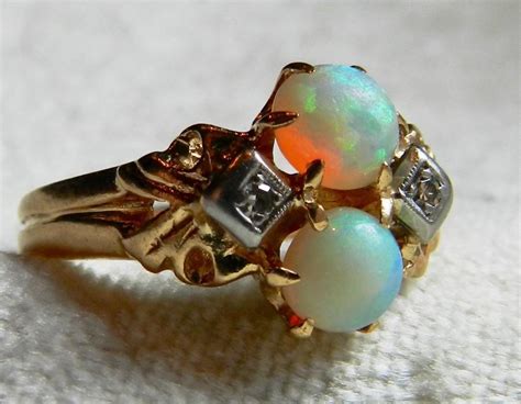 Antique Opal Engagement Ring 10 Cttw Australian Opals 002cttw
