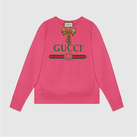 Gucci Print Sweatshirt With Bow Gucci Womens Sweatshirts And T Shirts