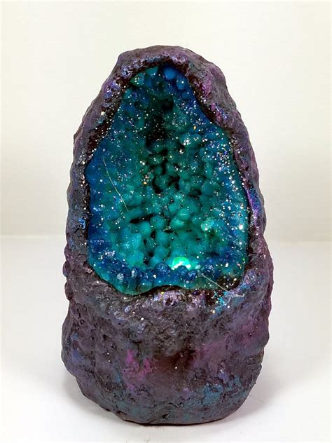 Teal Polyresin Geode Crystal Stone With Cool Color Changing Etsy