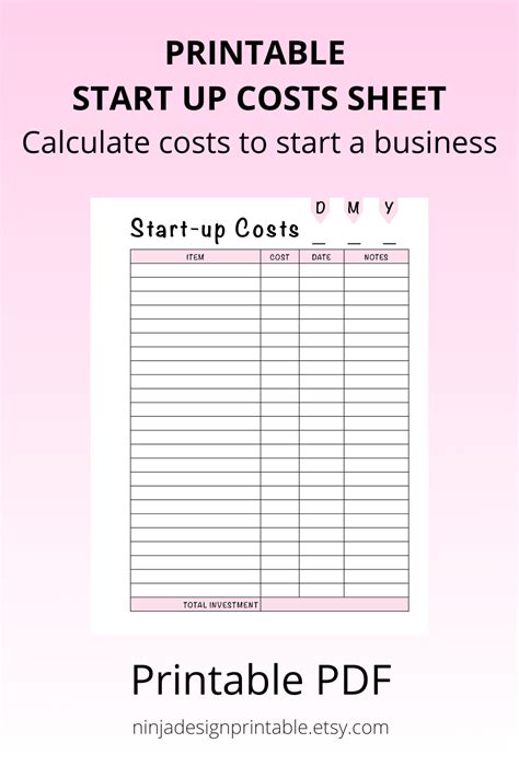 Business Start Up Costs Worksheet Pdf