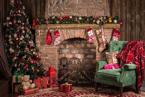 Christmas Fireplace Parlor Decorations Backdrop For Photography Dbd 19