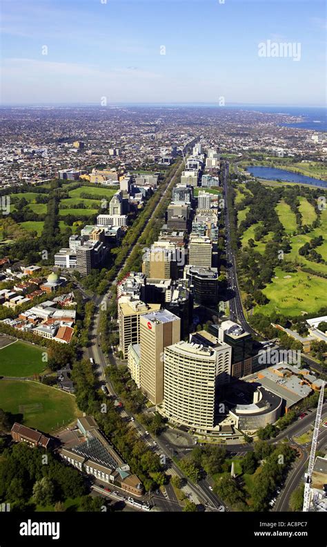 St Kilda Road And Albert Park Melbourne Victoria Australia Aerial Stock