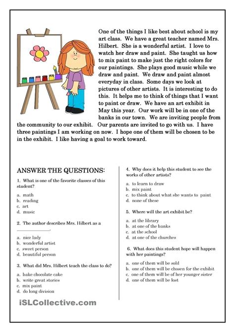 grade reading comprehension worksheets multiple choice db excelcom