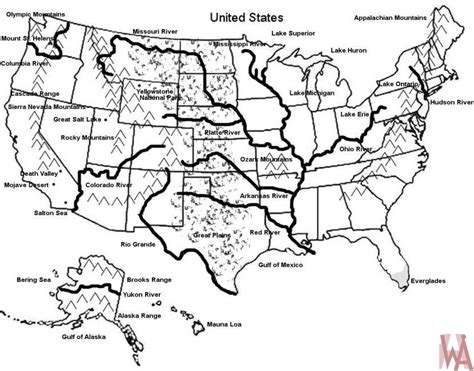 Blank Outline Map Of Usa With Rivers And Mountains Whatsanswer