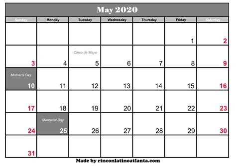 Print as many calendars as you want on your personal computer. May 2020 Calendar With Holiday | Calendar Template Printable