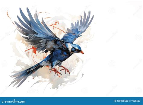 Beautiful Watercolor Painting Of Red Billed Blue Magpie Bird Spreading