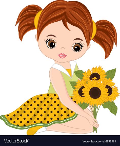Cute Little Girl With Sunflowers Royalty Free Vector Image