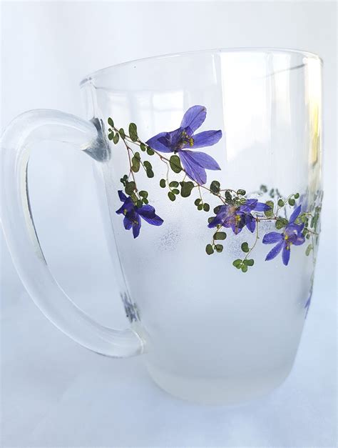 Glass Mug Pressed Flowers Mug Coffee Mug Glass Coffee Etsy Glass