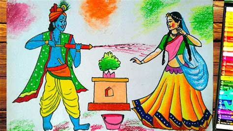 Holi Drawing Radha Krishnahow To Draw Holi With Pastel Color Youtube