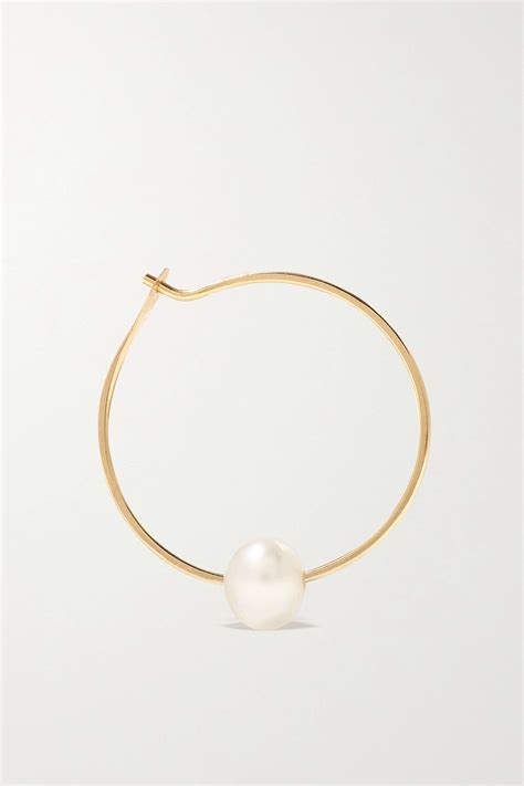 Gold Large 14 Karat Recycled Gold Pearl Hoop Earrings MELISSA JOY