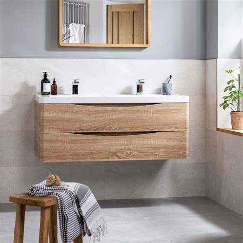 Maia 1200mm Wall Mounted Double Basin Vanity Unit Wooden Bathroom