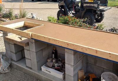 Building an outdoor kitchen island with diy concrete countertops. How To Make Homemade Concrete Countertops For Outdoor Kitchens