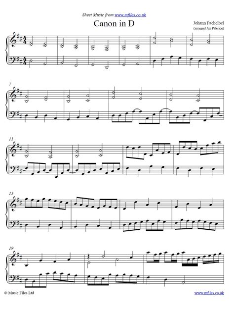Johann Pachelbel Canon In D Arranged For Piano Classical Sheet Music
