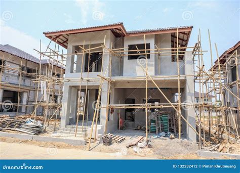 House Under Construction With Autoclaved Aerated Concrete Block Stock