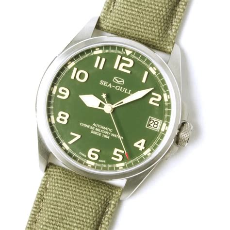 Seagull Automatic Chinese Military Watch Luminous Numerals Green Dial