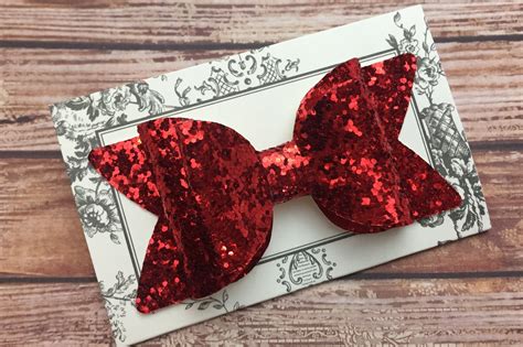 Red Chunky Glitter Faux Leather Hair Bow Clip For Girls In A Etsy