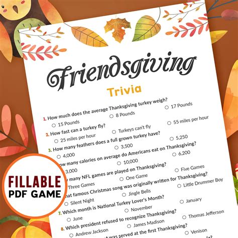 Friendsgiving Trivia Game Thanksgiving Game Printable Etsy