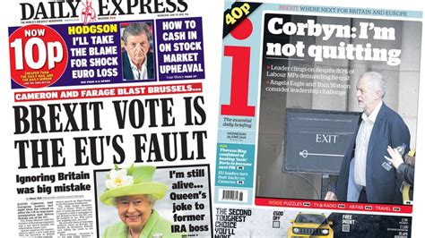Newspaper Headlines Eu Blamed For Brexit Vote And Corbyn Defiant Bbc