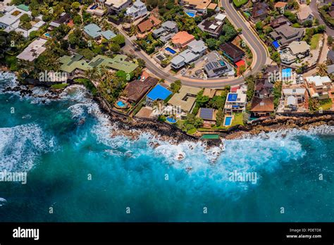 Aerial View Honolulu Coastline In Hawaii From A Helicopter Stock Photo