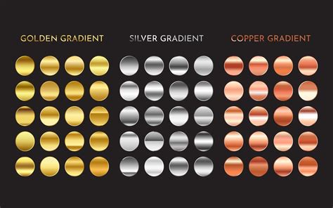 Metallic Gradient Swatches Gold Silver Copper Finishes Collection