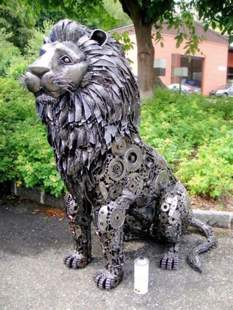Lion Figure Statue Scrap Metal Art Life Full Size For Sale Metalart