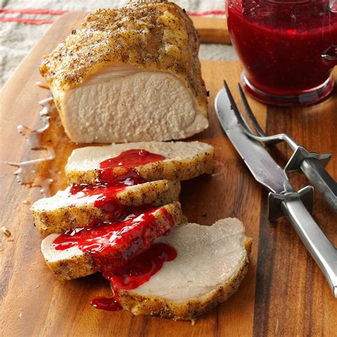 Add pork, working in batches if necessary; Pork Loin with Raspberry Sauce Recipe | Taste of Home