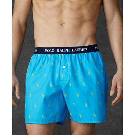 Lyst Ralph Lauren Polo Mens Polo Player Woven Boxers In Blue For Men