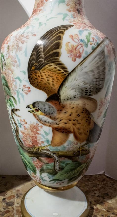 What is vase of flowers? Large Pair of Tall Opaline Vases with Painted Bird and ...