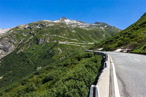 Scenic Road To The Furka Pass In The Swiss Alps In Valais Switzerland