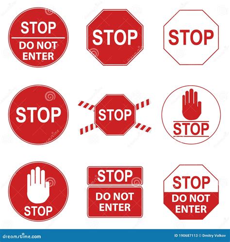 Stop Sign Set Of Red Prohibiting Stop Signs Vector Illustration Stock