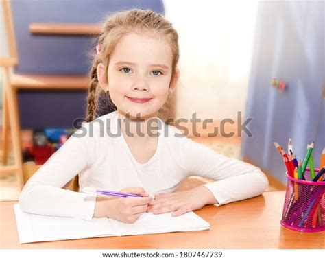 Cute Smiling Little Girl Writing Desk Stock Photo 1807467739 Shutterstock