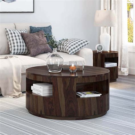 Ladonia Rustic Solid Wood Round Coffee Table In 2021 Round Wood