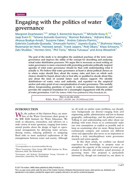 Pdf Engaging With The Politics Of Water Governance Engaging In Water