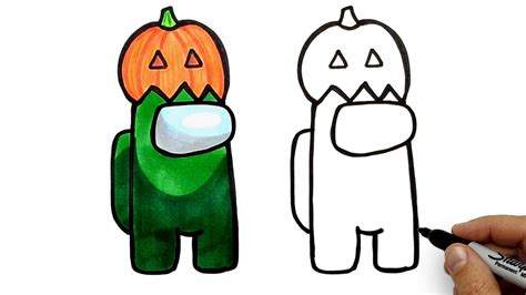 How To Draw Among Us Character Wit A Pumpkin On His Head Among Us
