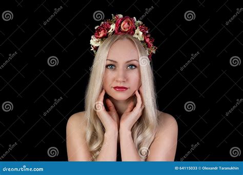 Portrait Of Beautiful Nude Woman In Flower Crown Stock Image Image Of