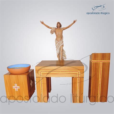 Conjunto Para Capela De Madeira Com Mosaico Apostolado Litúrgico Brasil