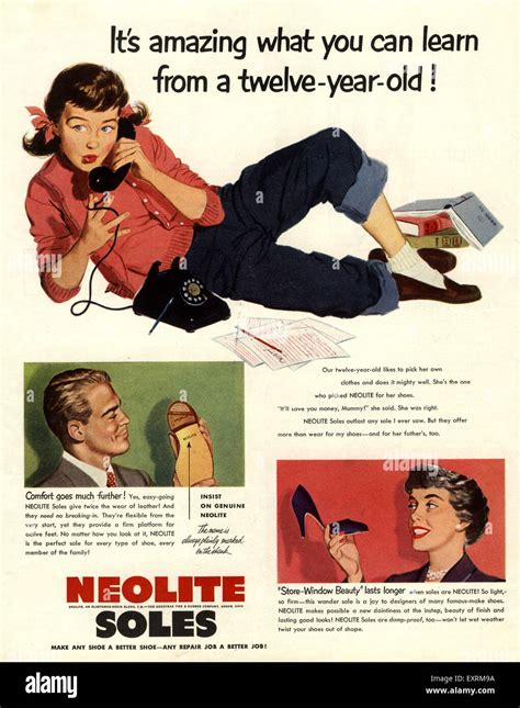 1950er Jahren Usa Neolitpuffers Sohlen Magazin Anzeige Stockfotografie Alamy