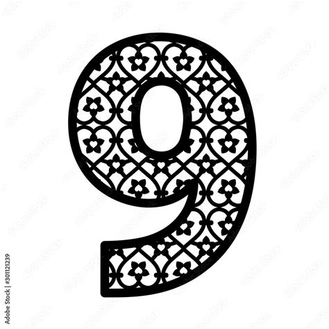 Number 9 For Laser Cutting Numeral Character Nine Decor Font For